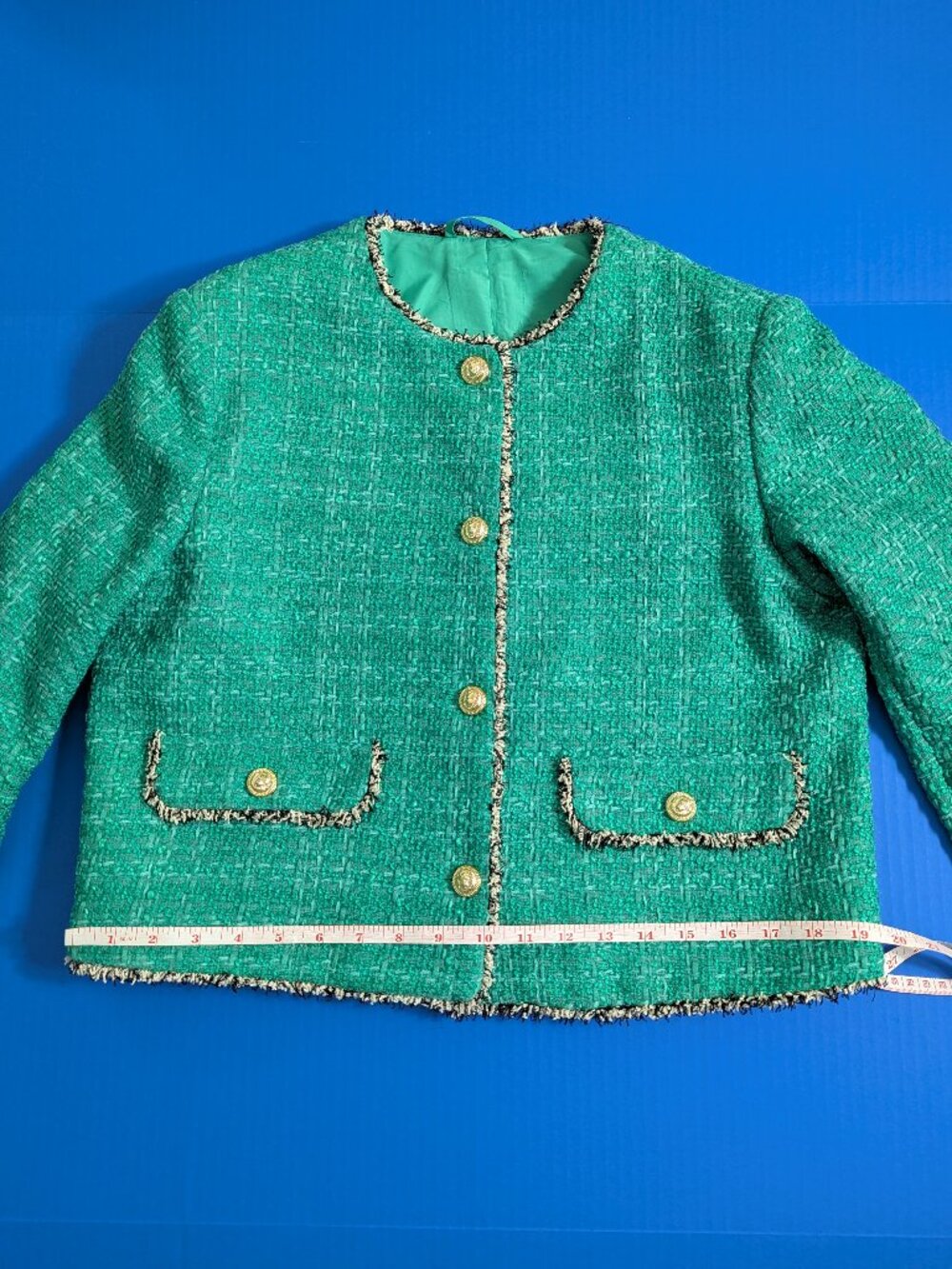 H&M Green Tweed Jacket Gold Buttons Size M - Picture 7 of 11